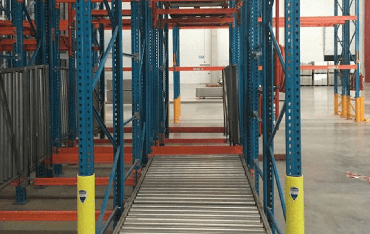 Closeup of Pushback racking from the front