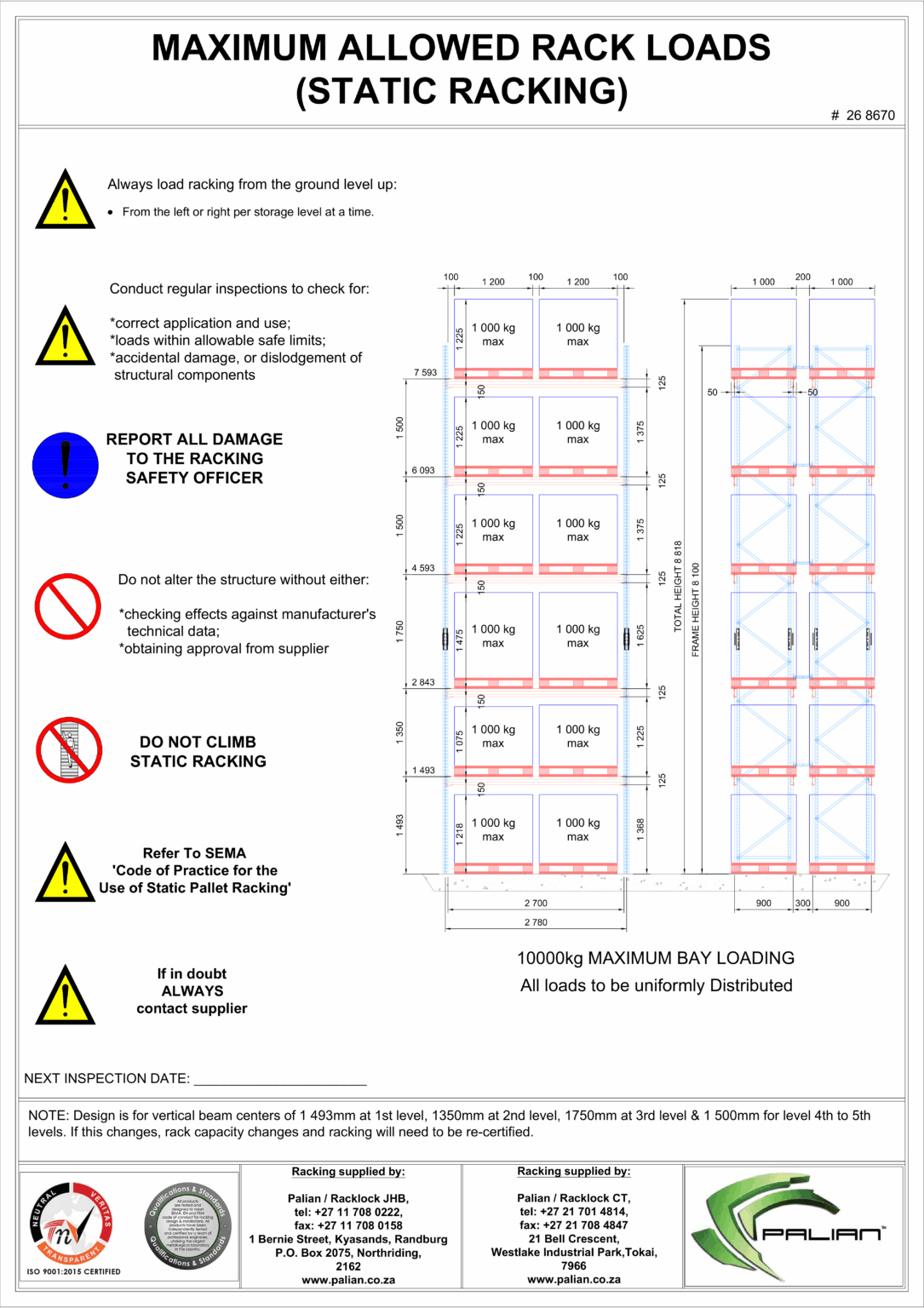Loading Sign Pallet Racking Rack Safety Signs & Loading Charts | Palian